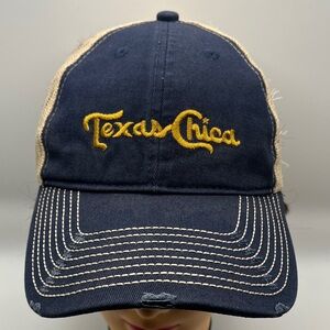 Texas Chica Distressed Trucker Hat in Navy, Gold & Tan